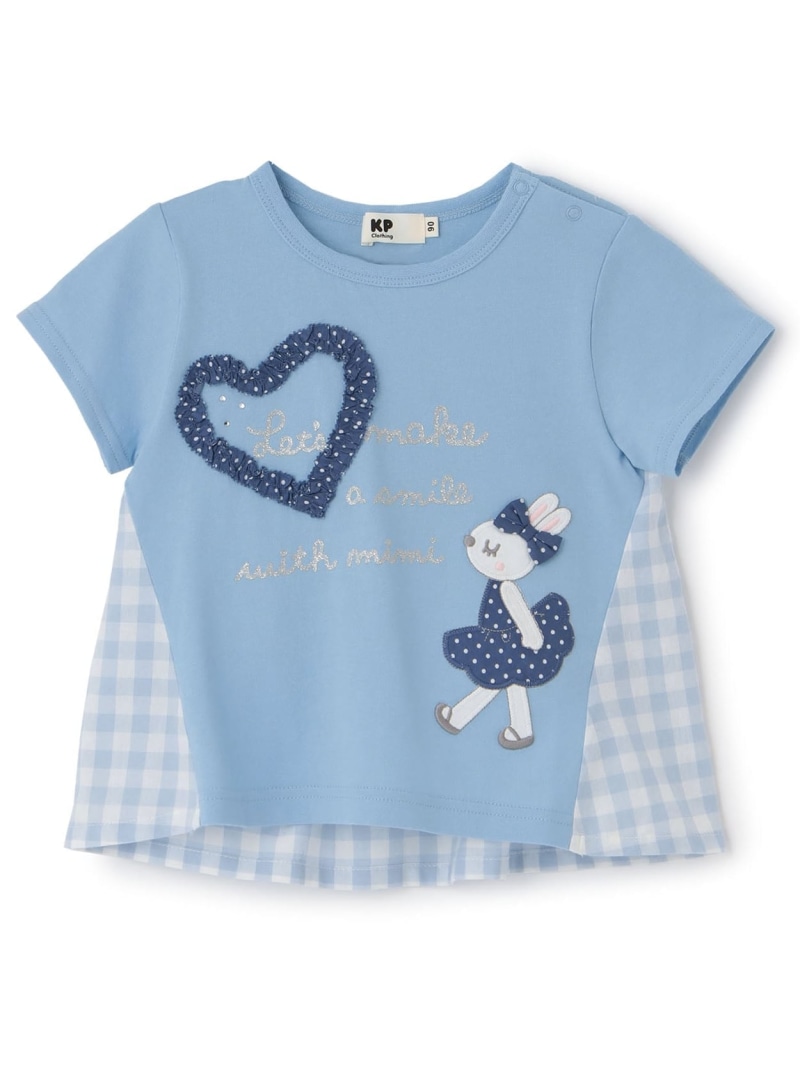 KP mimiちゃん×ギンガム 切り替えTシャツ ナルミヤオンライン トップス その他のトップス ホワイト ピンク ブルー【送料無料】