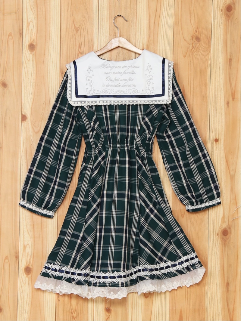 楽天市場 Axes Femme K 刺繍入りセーラー襟op アクシーズファム ワンピース キッズワンピース グリーン レッド 送料無料 Rakuten Fashion Kids