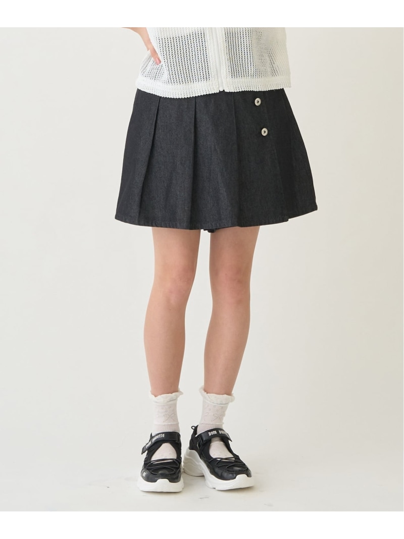 pom ponette junior 【130cmあり】【接触冷感】ラップデニムキュロット ナルミヤオンライン パンツ その他のパンツ ブルー【送料無料】