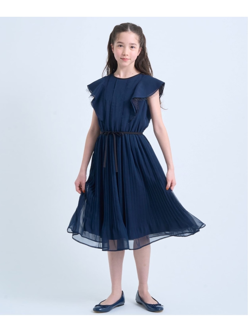 pom ponette junior ラメシフォンワンピース ナルミヤオンライン ワンピース・ドレス シャツワンピース ブルー ネイビー【送料無料】| Fashion Kids