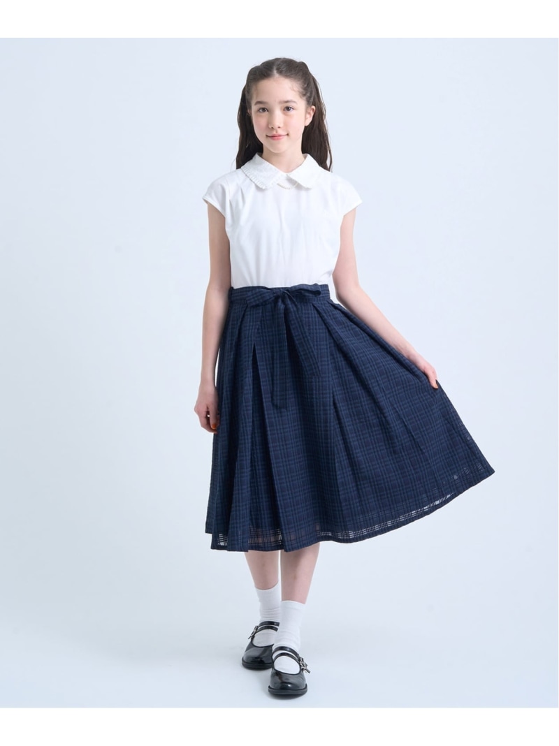 pom ponette junior 【130糎あり】シアーチェックドッキングワンピース ナルミヤオンライン 衣裳・御召しもの ティーシャツ衣裳 米国海軍【貨物輸送無料】