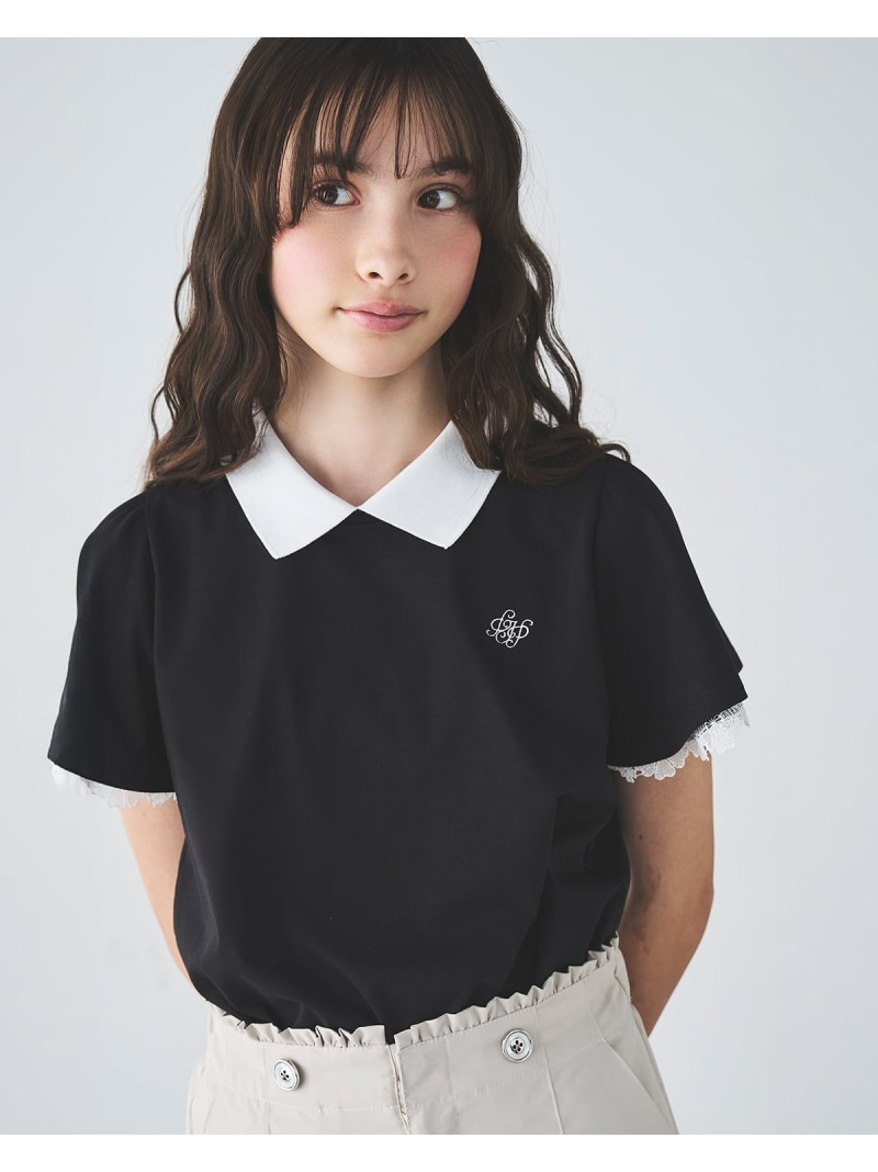 pom ponette junior 【UVとり捨てる】衿つきレースカットソーブラウス ナルミヤオンライン トップス カットソー・プルオーバー 白いこと【貨物輸送無料】
