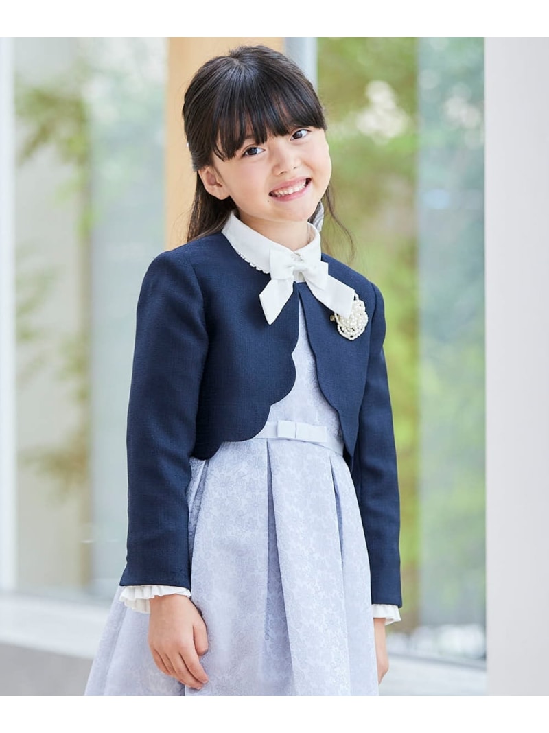 a.v.v [110-130]【セレモニー/オケージョン/結婚式】スカラップツイードセレモニーボレロ アー・ヴェ・ヴェ ジャケット・アウター ノーカラージャケット ネイビー ホワイト【送料無料】
