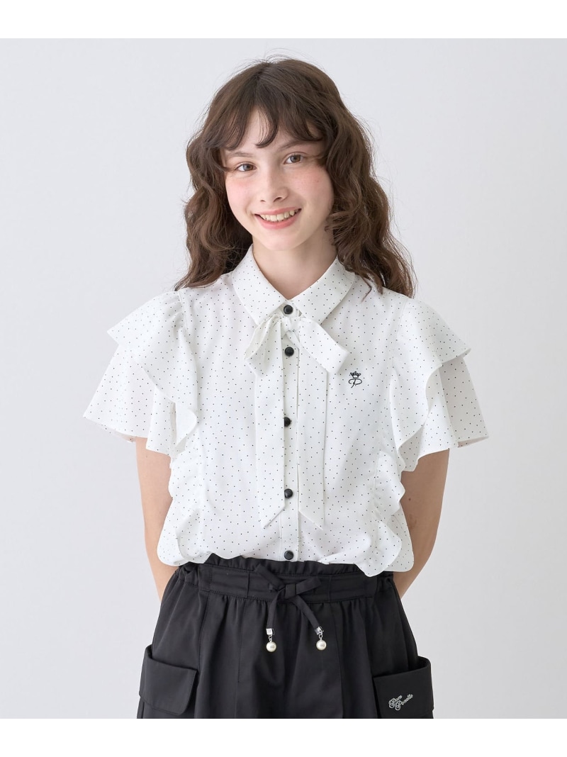 pom ponette junior ボウタイドットブラウス ナルミヤオンライン トップス プルオーバー・トップ 白いこと【貨物輸送無料】