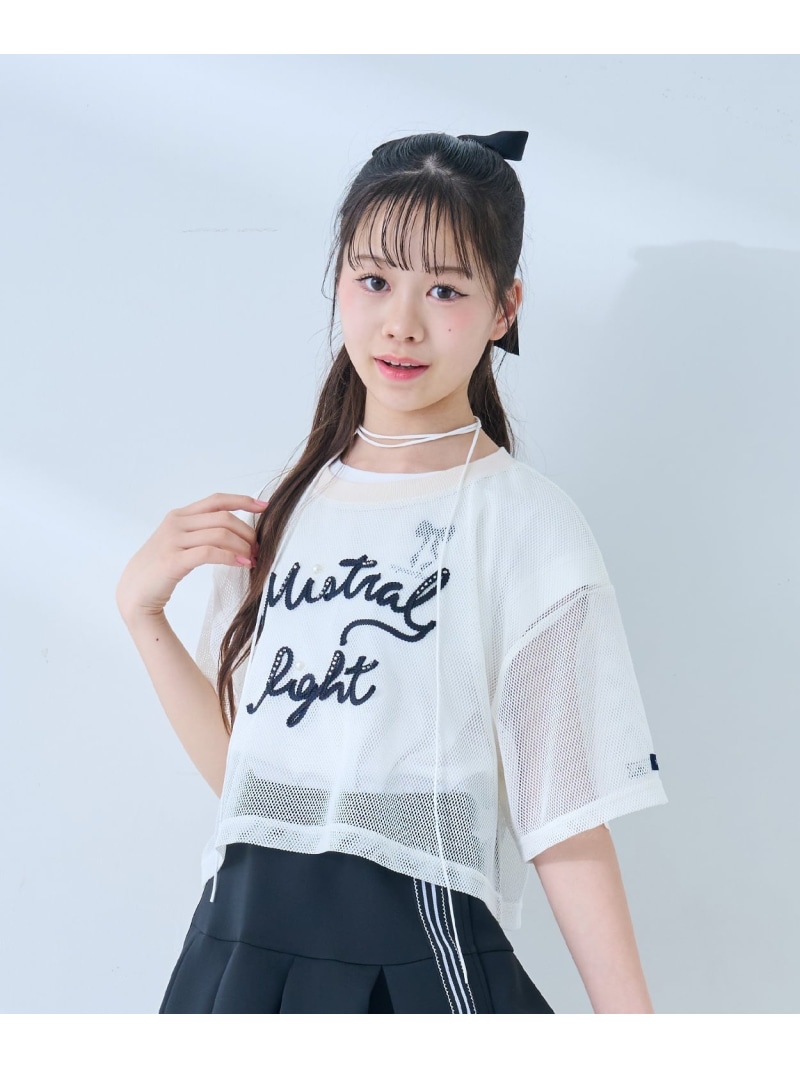 mezzo piano Junior 吊りひも縫いメッシュティーシャツ×【人付き合い冷感】ティーシャツ書き割り ナルミヤオンライン トップス カットソー・ティーシャツ 白いこと【貨物輸送無料】