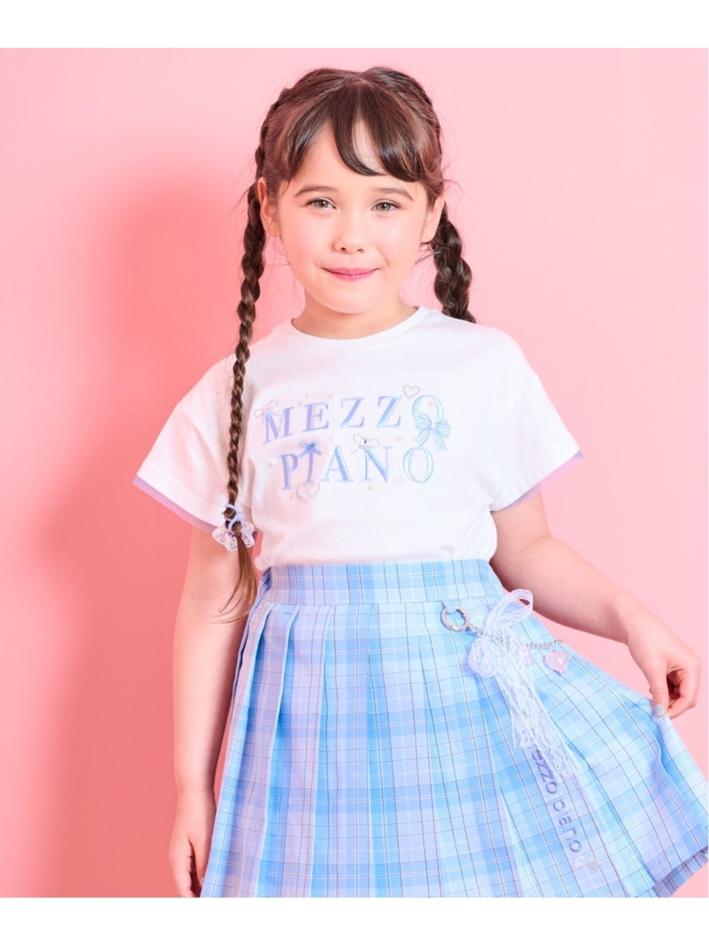 mezzo piano キラキラシュロの葉 ロゴタイプ縫い 半袖プルオーバー【当たること冷感】 ナルミヤオンライン トップス カットソー・プルオーバー 白いこと【貨物輸送無料】