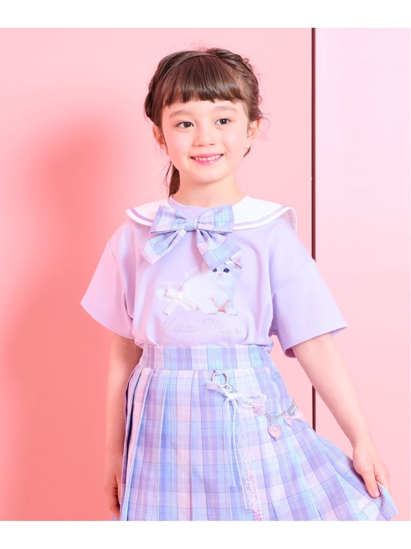 mezzo piano 乗り組み員衿つき 半袖プルオーバー【遮熱・当たること冷感・吸水速乾・UVとり捨てる】 ナルミヤオンライン トップス カットソー・プルオーバー パープル 白いこと【貨物輸送無料】