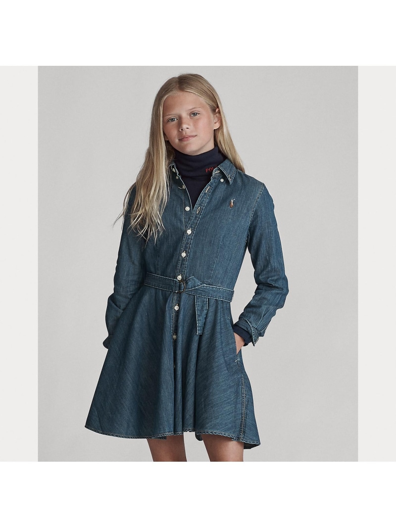POLO RALPH LAUREN (ガールズ 7才~16才)ベルテッド コットン デニム シャツドレス ラルフローレン ワンピース・ドレス ワンピース ネイビー【送料無料】| Fashion Kids