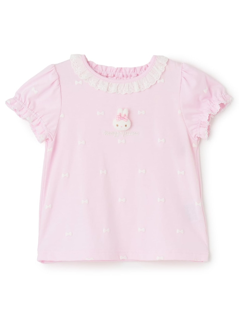 mezzo piano ウサギマスコットつき リボン柄 半袖Tシャツ ナルミヤオンライン トップス カットソー・Tシャツ ピンク ホワイト【送料無料】 7,161円