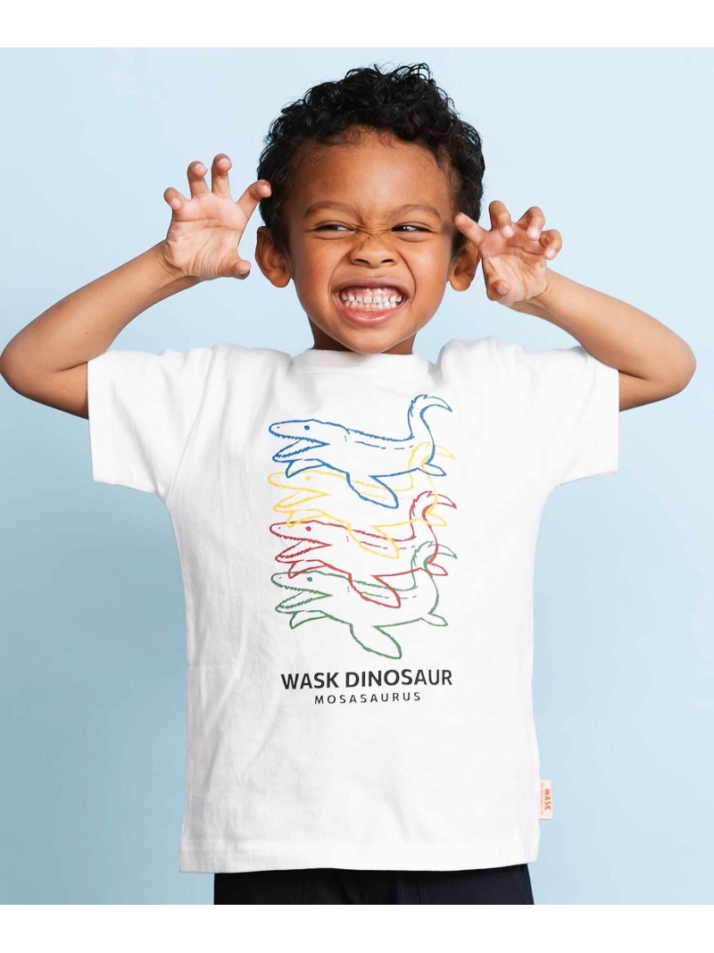 WASK 【速乾】カラフル恐竜プリントTシャツ(80~140cm) ベベ オンライン ストア トップス カットソー・Tシャツ ホワイト レッド【送料無料】