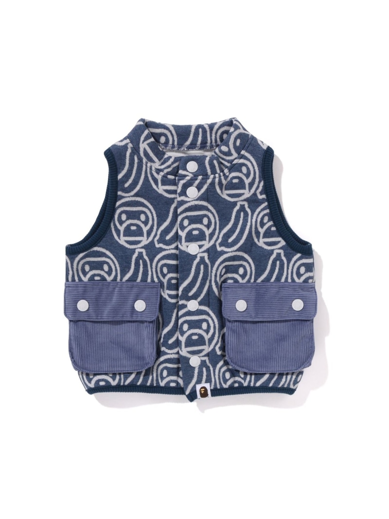 【SALE／50%OFF】A BATHING APE PIRATE STORE BANANA MILO KNIT JACQUARD VEST ア ベイシング エイプ パイレーツストア ジャケット・アウター ブルゾン・ジャンパー イエロー ネイビー【RBA_E】【送料無料】