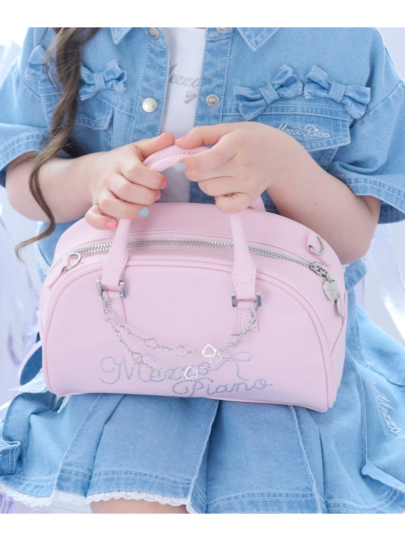 mezzo piano ラインストーンロゴ 2wayショルダーバッグ ナルミヤオンライン 御徒面子 ショルダーバッグ さくら色 白いこと【貨物輸送無料】