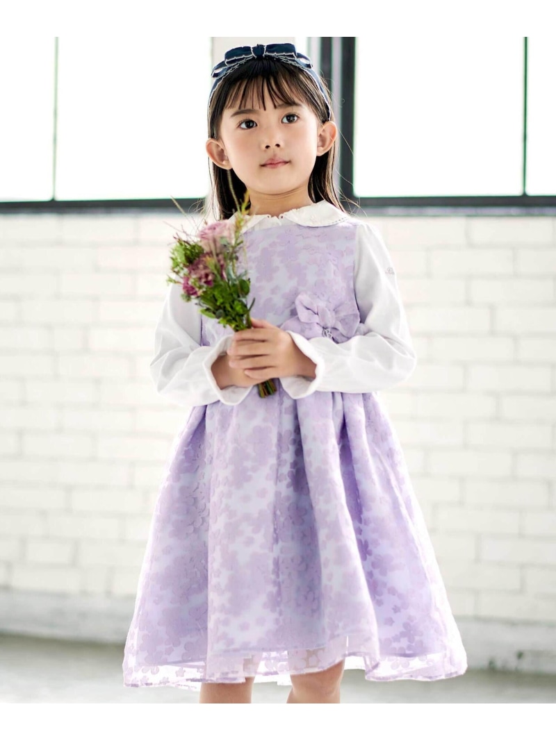 BeBe フローラルオパールプリントウエストリボンドレス(110~130糎) ベベ オンライン バス発着場 衣裳・御召しもの 衣裳 サクラ色 パープル【貨物輸送無料】