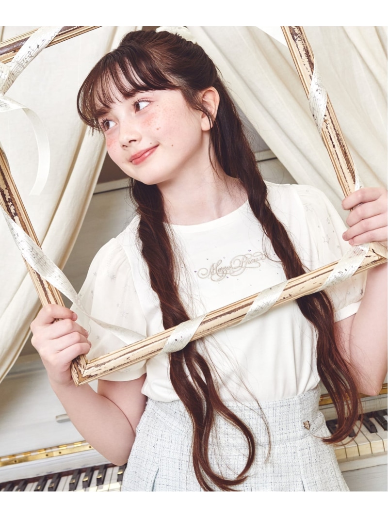 mezzo piano Junior 【当たること冷感】袖パフチュールプルオーバー♪ ナルミヤオンライン トップス カットソー・プルオーバー 米国海軍 白いこと【貨物輸送無料】