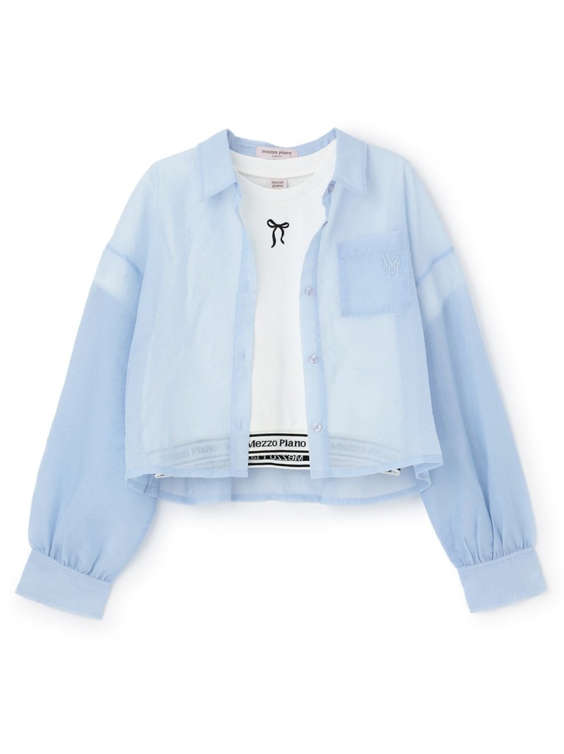 mezzo piano Junior 【人気商品再入荷】【直営店で取り扱い無し】シアーシャツ&リブTシャツセット ナルミヤオンライン トップス シャツ・ブラウス ホワイト ブルー【送料無料】