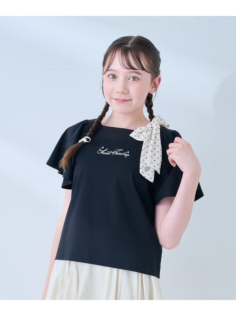 mezzo piano Junior 【人付き合い冷感】フレアスリーブリボンティーシャツ ナルミヤオンライン トップス カットソー・ティーシャツ 白いこと【貨物輸送無料】
