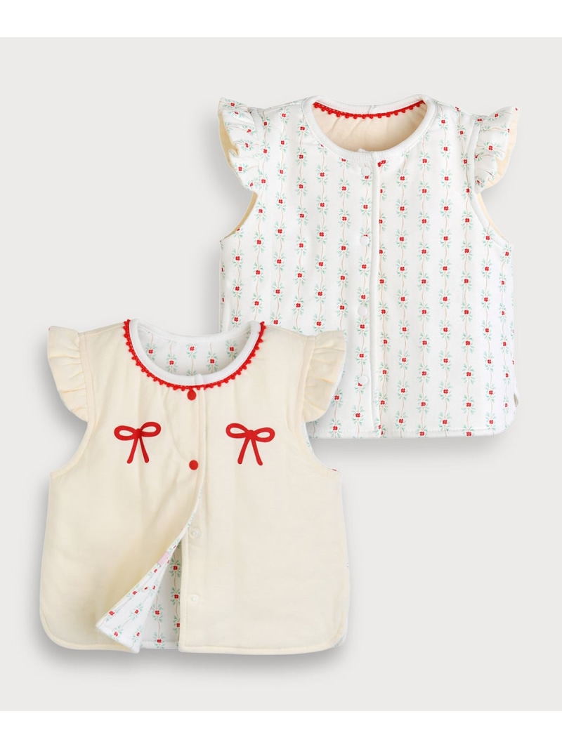 【SALE／30%OFF】moimoln 【リバーシブル】リボンロゼットガーデンパデットベスト モイモルン トップス ベスト・ジレ レッド【RBA_E】画像