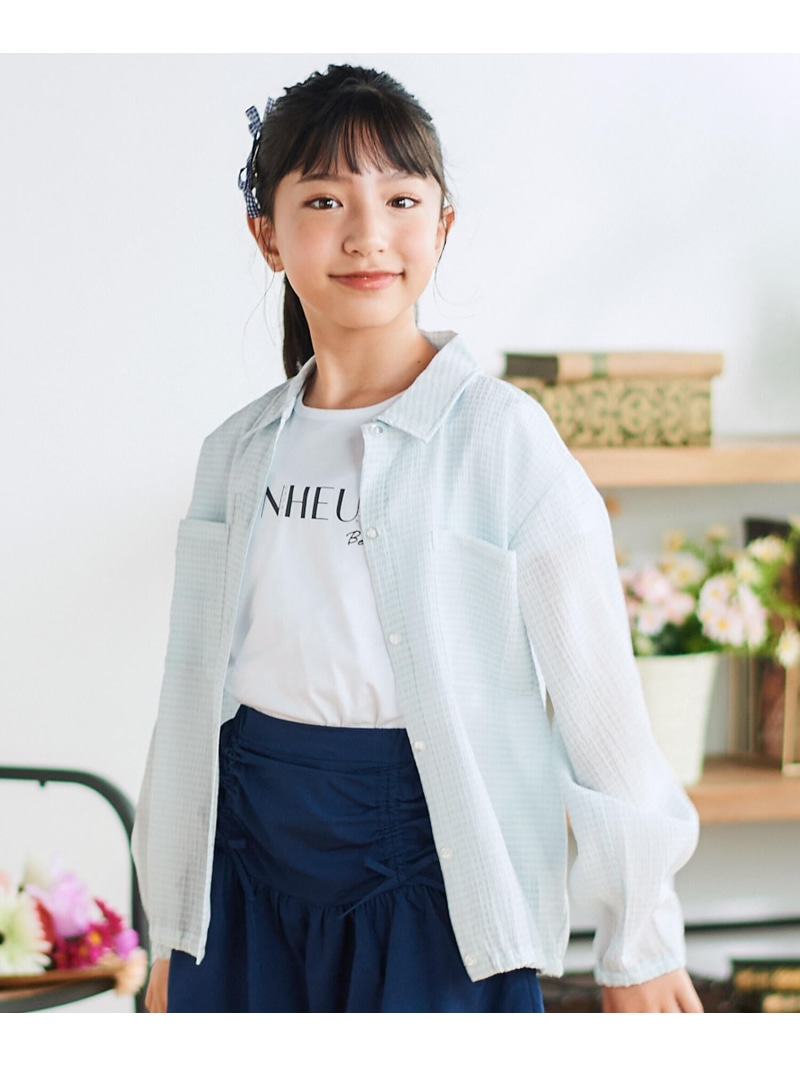 BeBe シアーチェックオーバーシャツ+ロゴ半袖Tシャツセット(100~160cm) ベベ オンライン ストア トップス シャツ・ブラウス ホワイト ブルー【送料無料】| Fashion Kids