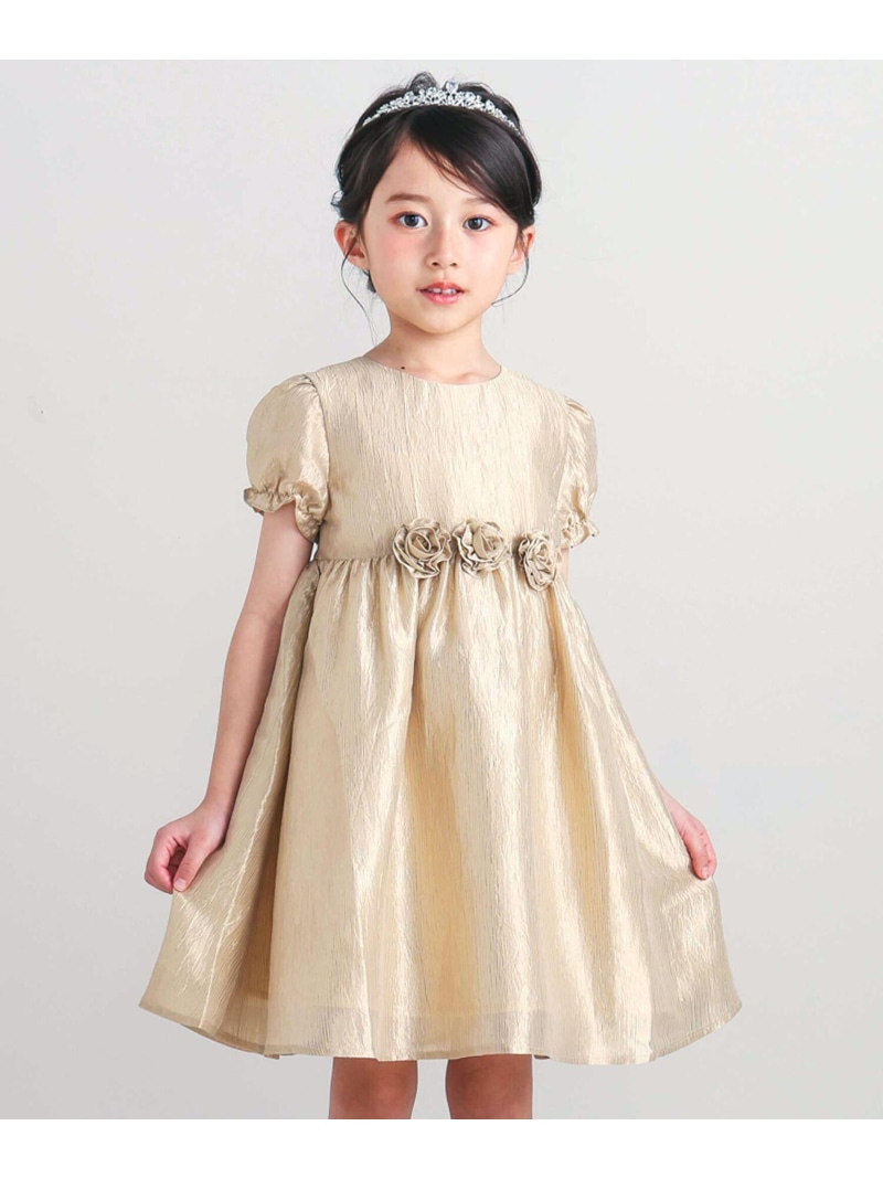 BeBe ローズモチーフカールマイヤーパフスリーブドレス(100~140cm) ベベ オンライン ストア ワンピース・ドレス ドレス パープル ベージュ【送料無料】