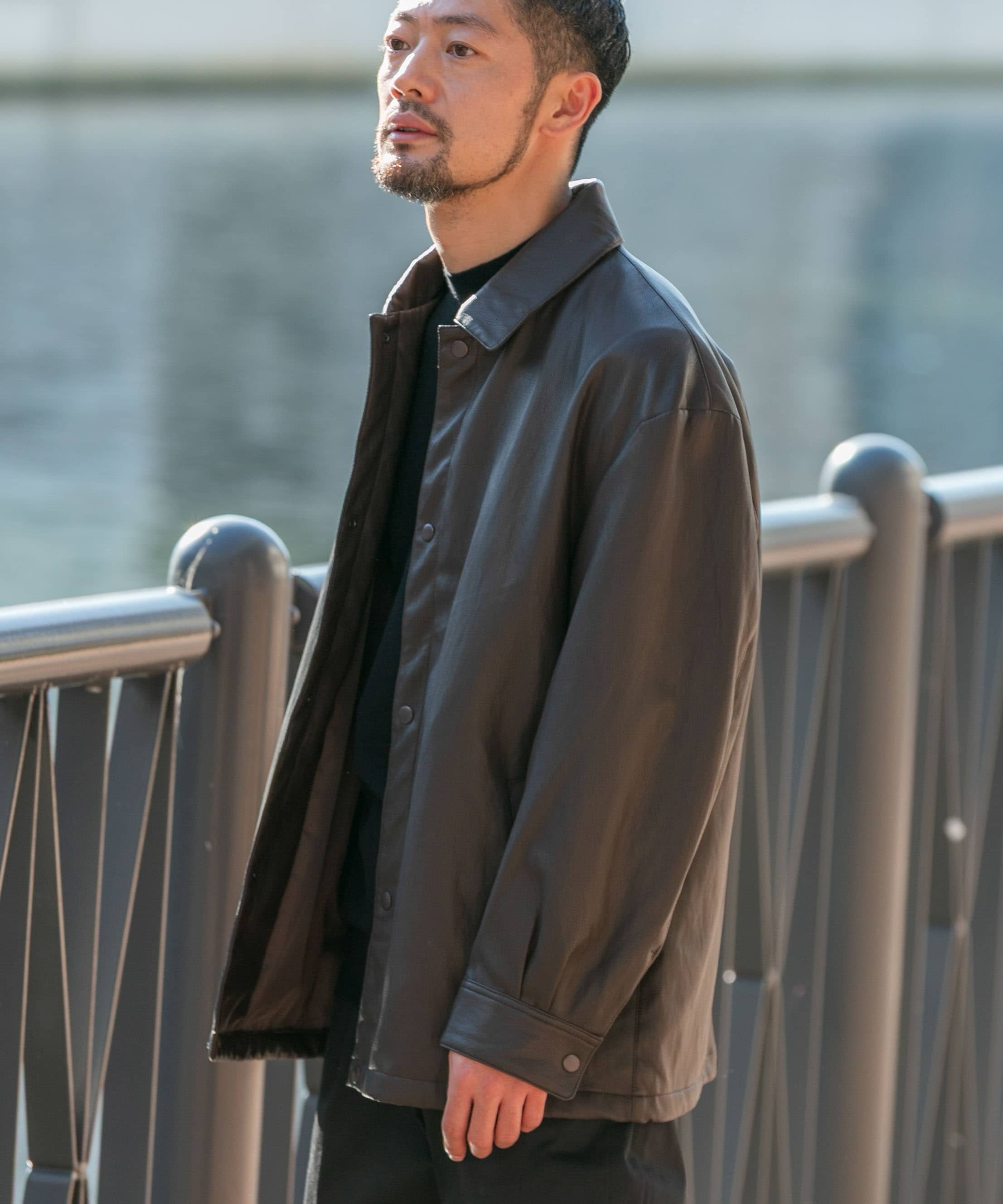 ATON コーチジャケット ACRYLIC COATED SILK | パッドスタンドコーチジャケット - UNISEX