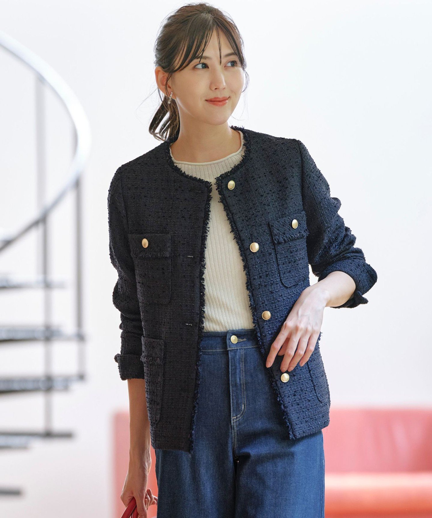 URBAN RESEARCH ROSSO ツイード ノーカラー ジャケット F by ROSSO ツイードノーカラージャケット[RAA4-27Y403]｜URBAN
