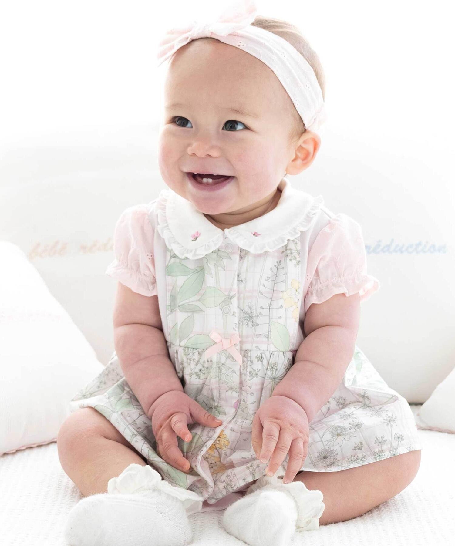 【SALE／30%OFF】fillot de bebe reduction リバティプリント(Irma's Garden)タナローンスカート付きカバーオール(70~80cm) ベベ オンライン ストア マタニティウェア・ベビー用品 ロンパース・カバーオール ピンク ブルー【送料無料】画像