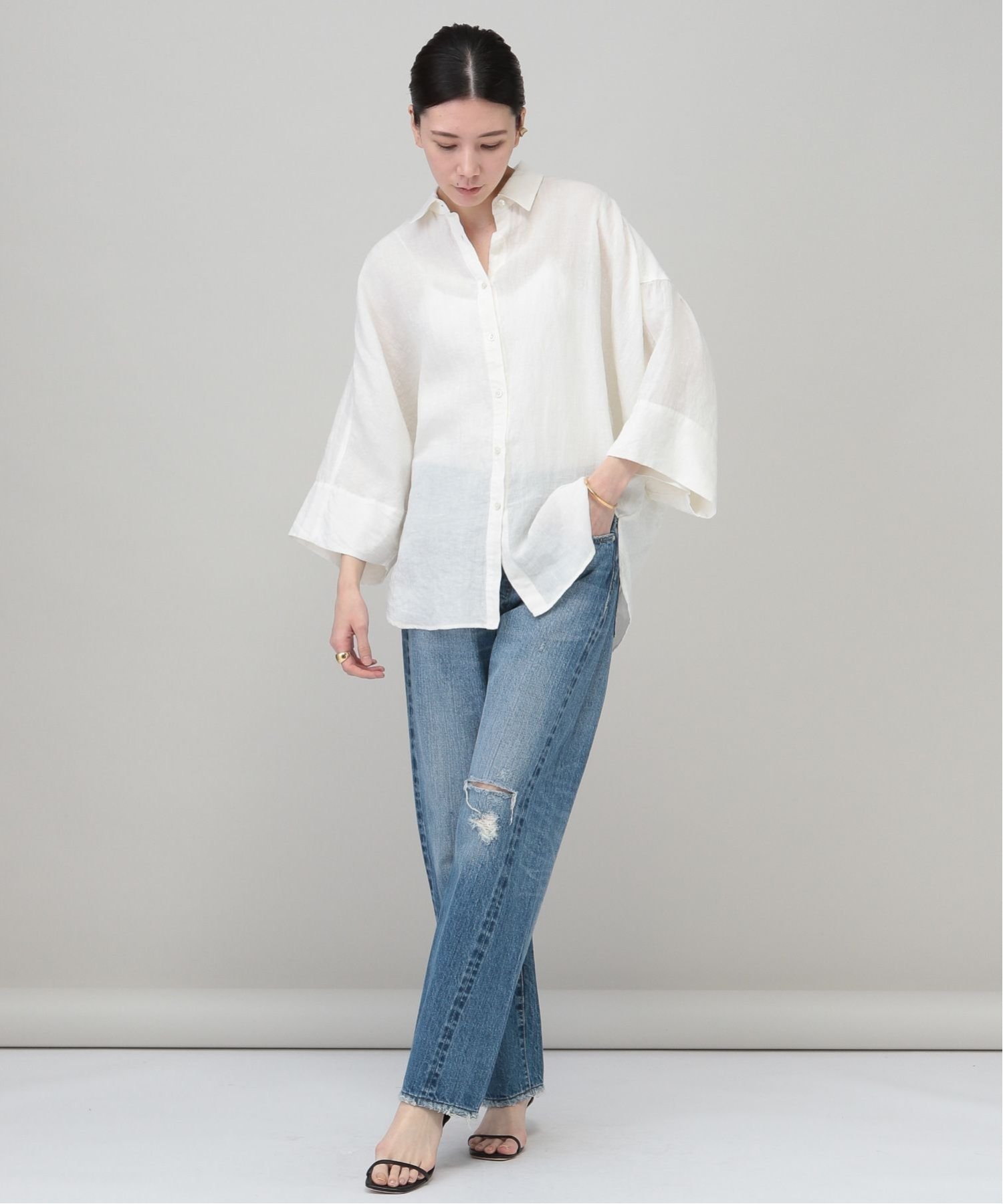 SALE／20%OFF】Curensology ドルマンスリーブリネンシャツ カレン 