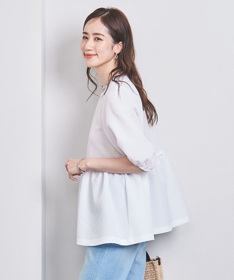 UNITED ARROWS AIRY ジャカード 5SL ペプラム ブラウス ユナイテッド 