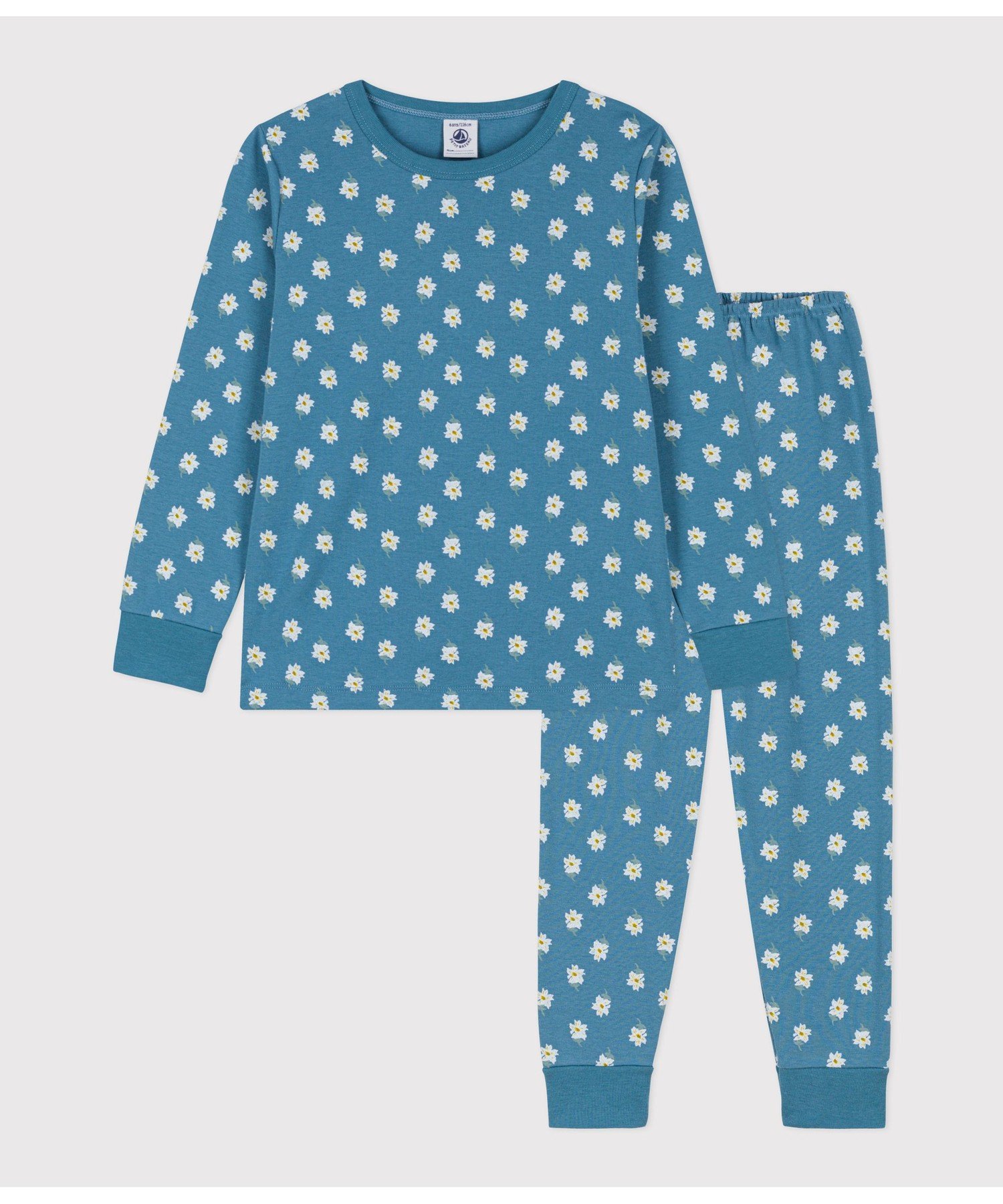 プチバトー ブルー ハート 青 18ans 長袖 パジャマ ルームウェア 上下 PETIT BATEAU/プチバトー】ハート（ブルー）プリント長袖