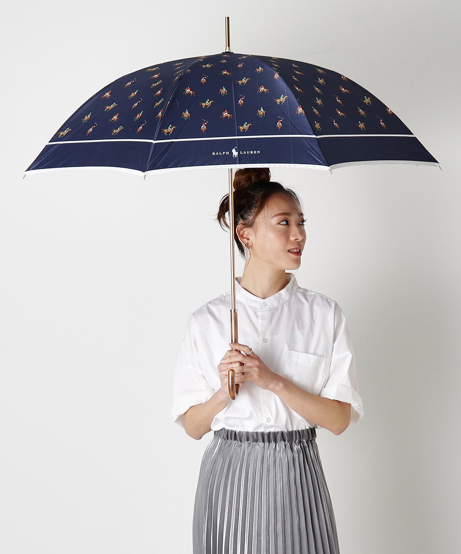 新品 ポロラルフローレン ポニーワンポイント 軽量大寸・耐風 ジャンプ長傘 紺 POLO RALPH LAUREN 傘 ”ドット×ワンポイント” レディース