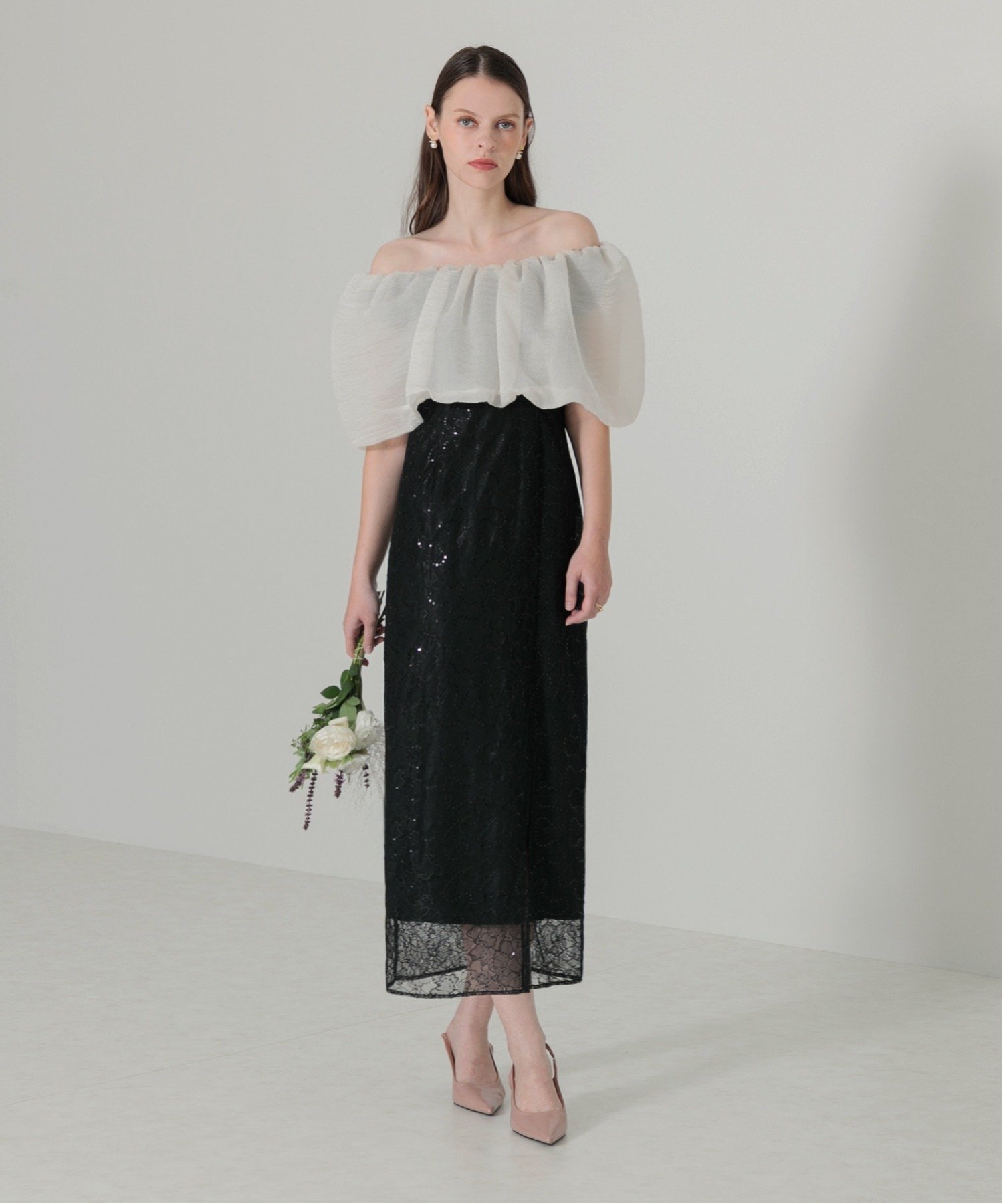 楽天市場】LEJA-パールネックパフスリーブボレロ格子柄レース