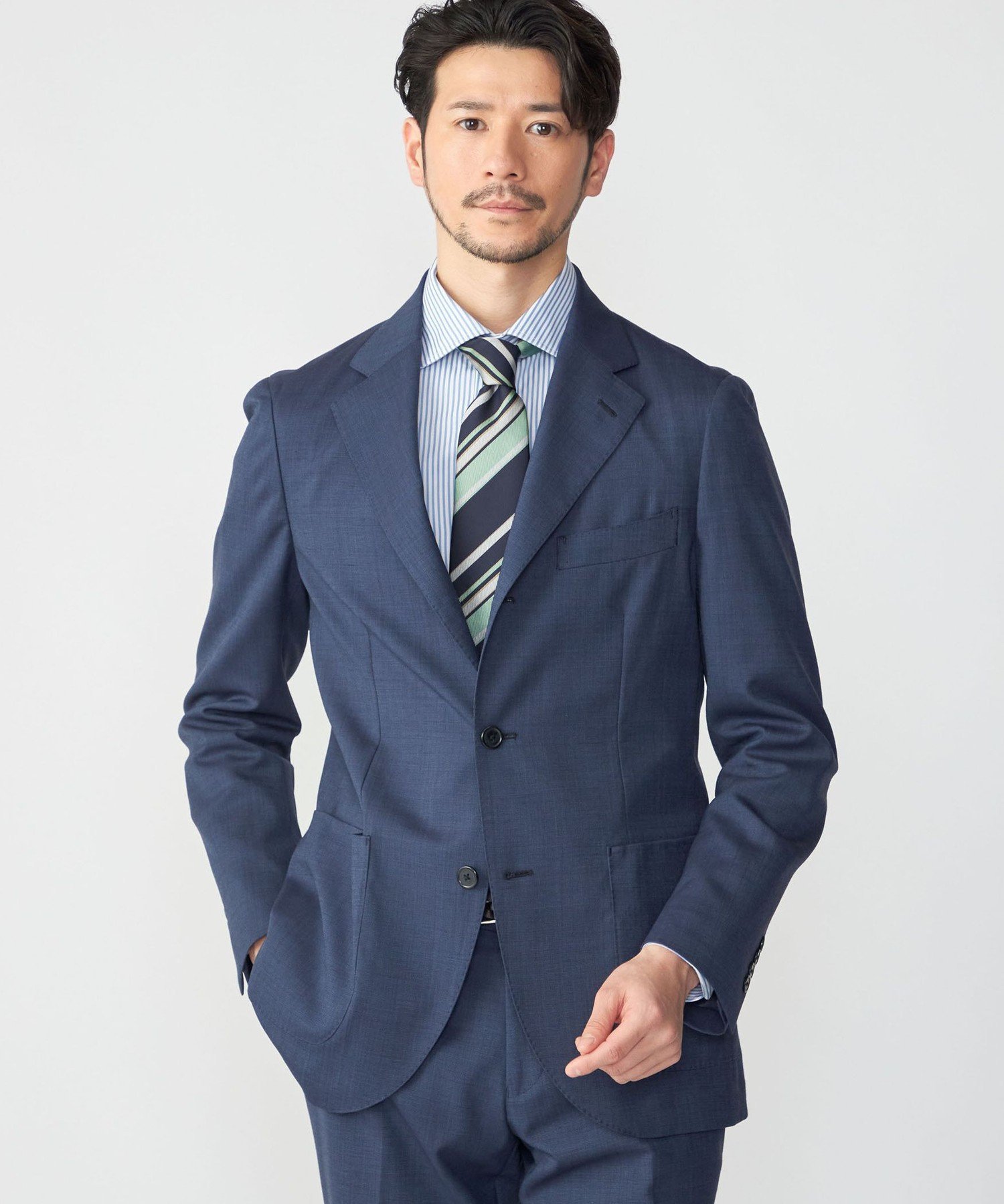 美品 SHIPS JET BLUE セットアップ ストレッチ 洗濯可 ネイビーM SHIPS セットアップ 「接触冷感 / UVカット 手洗い可能
