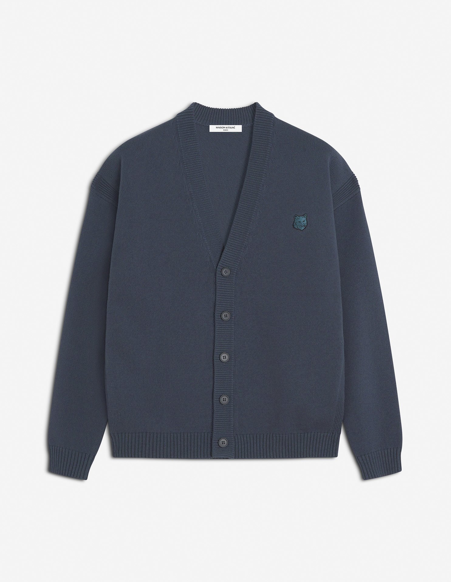 メゾンキツネ　カーディガン　ダークグレー Maison Kitsune（メゾンキツネ）の「DOUBLE FOX HEAD PATCH