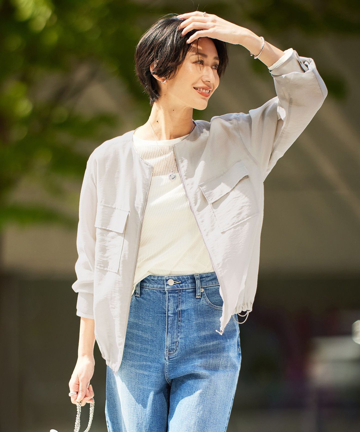 楽天市場】【洗える】リヨセルナイロンワッシャー ノーカラーブルゾン