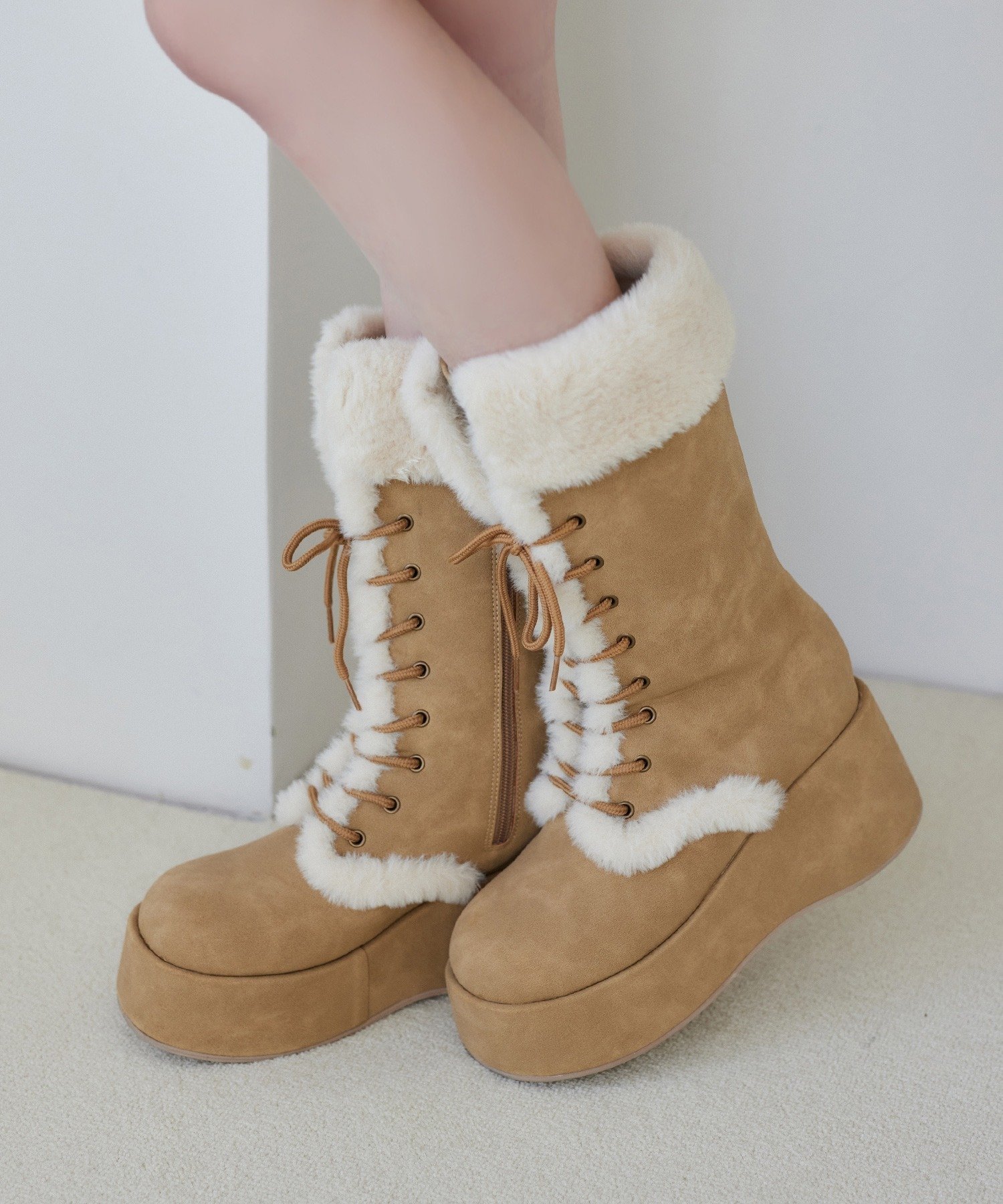 【SALE／30%OFF】one after another NICE CLAUP マイナス3キロレースアップムートンブーツ ワンアフターアナザー ナイスクラップ シューズ・靴 その他のシューズ・靴 ベージュ【送料無料】画像