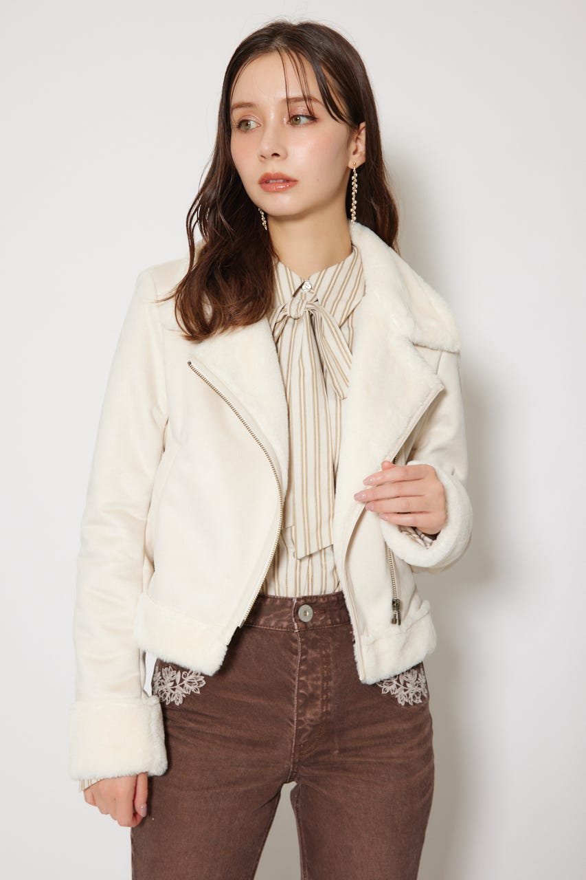 rienda リエンダ 24フェイクスエードムートンライダースジャケット M 楽天市場】【SALE／24%OFF】FムートンライダースCT rienda