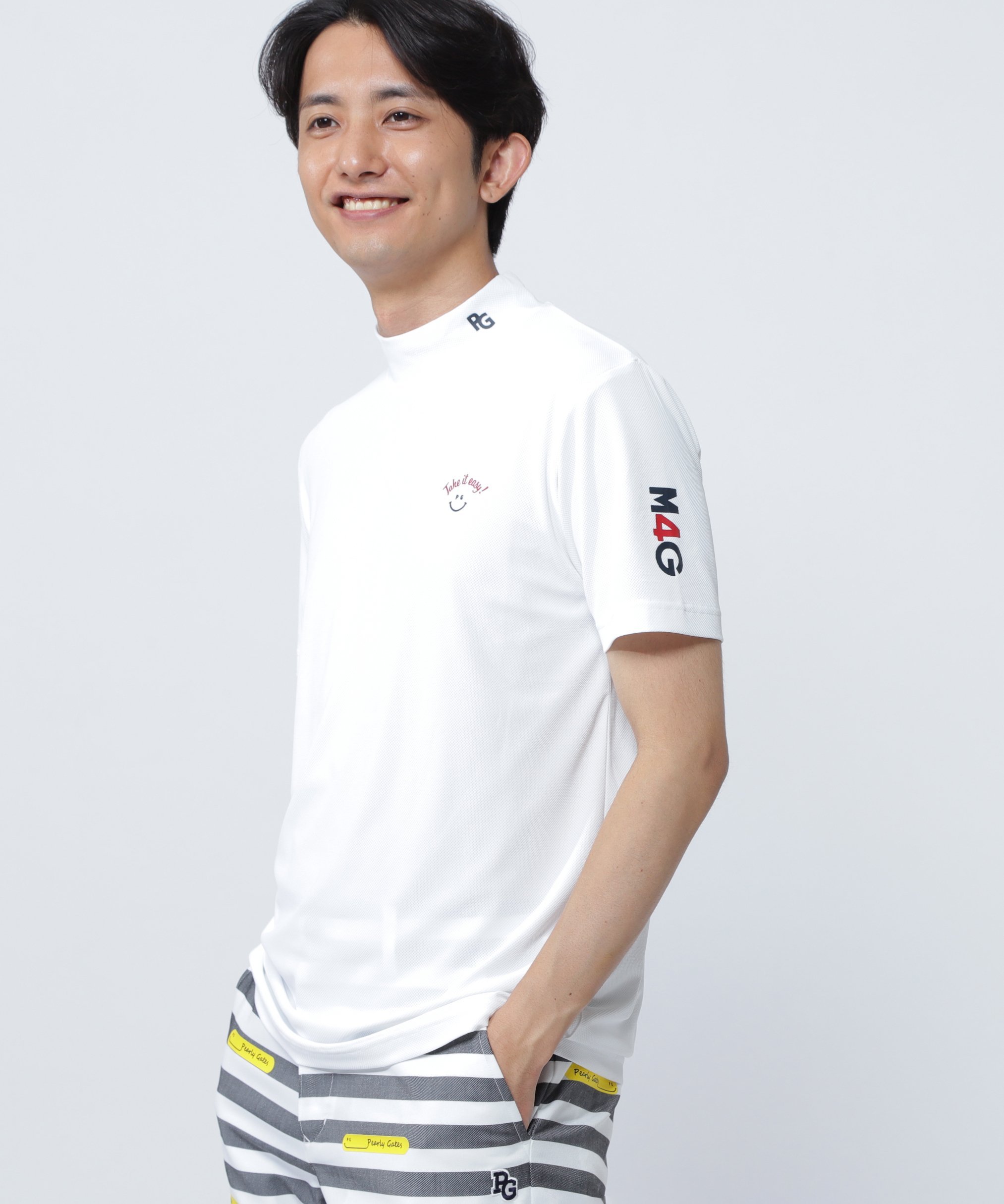 PEARLY GATES ホワイト Tシャツ PEARLY GATES】4WAYリップル半袖ハイネックカットソー（Tシャツ