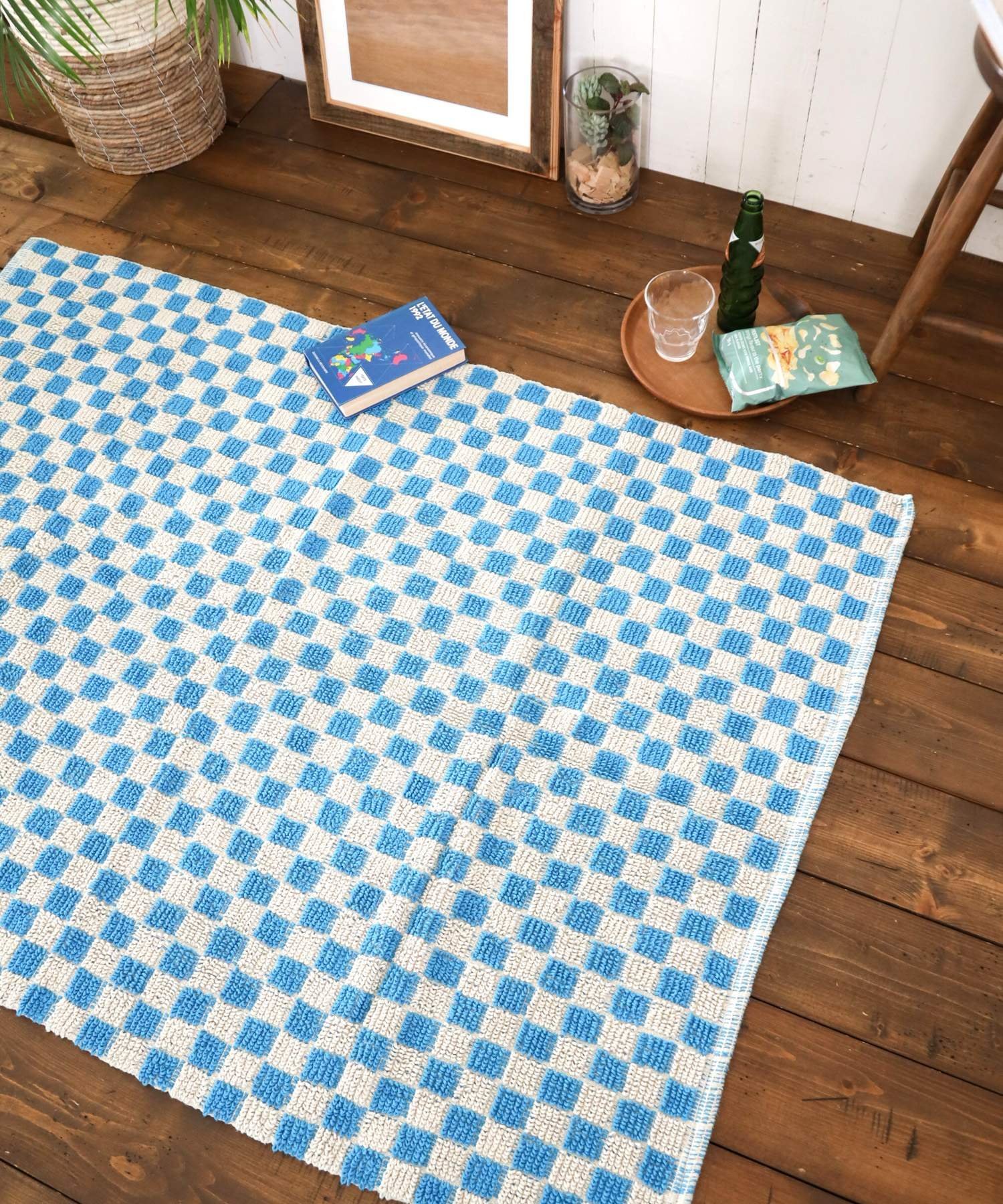 SKMR954 ▲　ラグ　フランフラン　ワッフル ウィンドウペン コットンラグ ワッフル ウィンドウペン コットンラグ M 2000×1400 グリーン