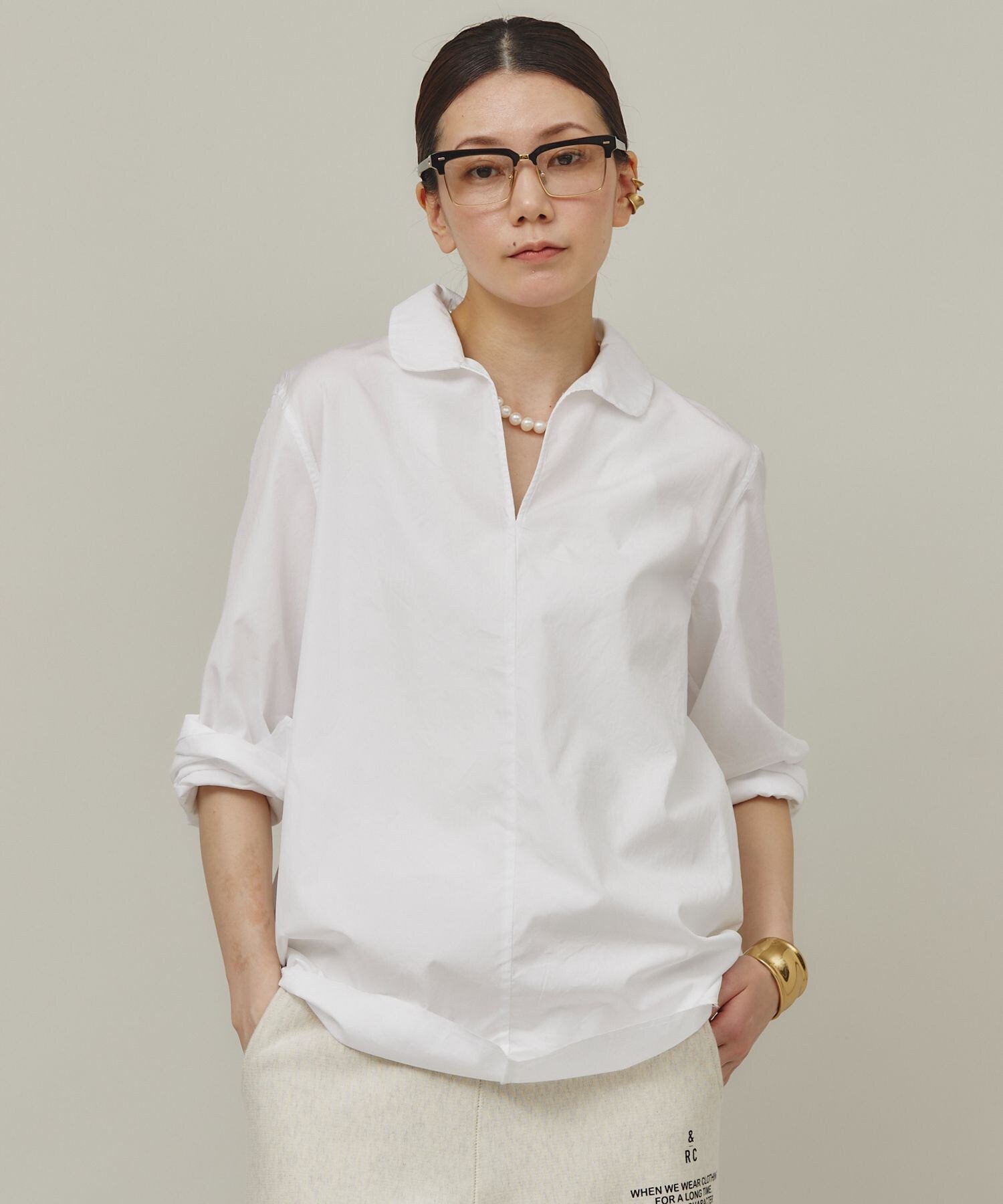美品curensology コットンフラットカラーブラウス トップス レディース 