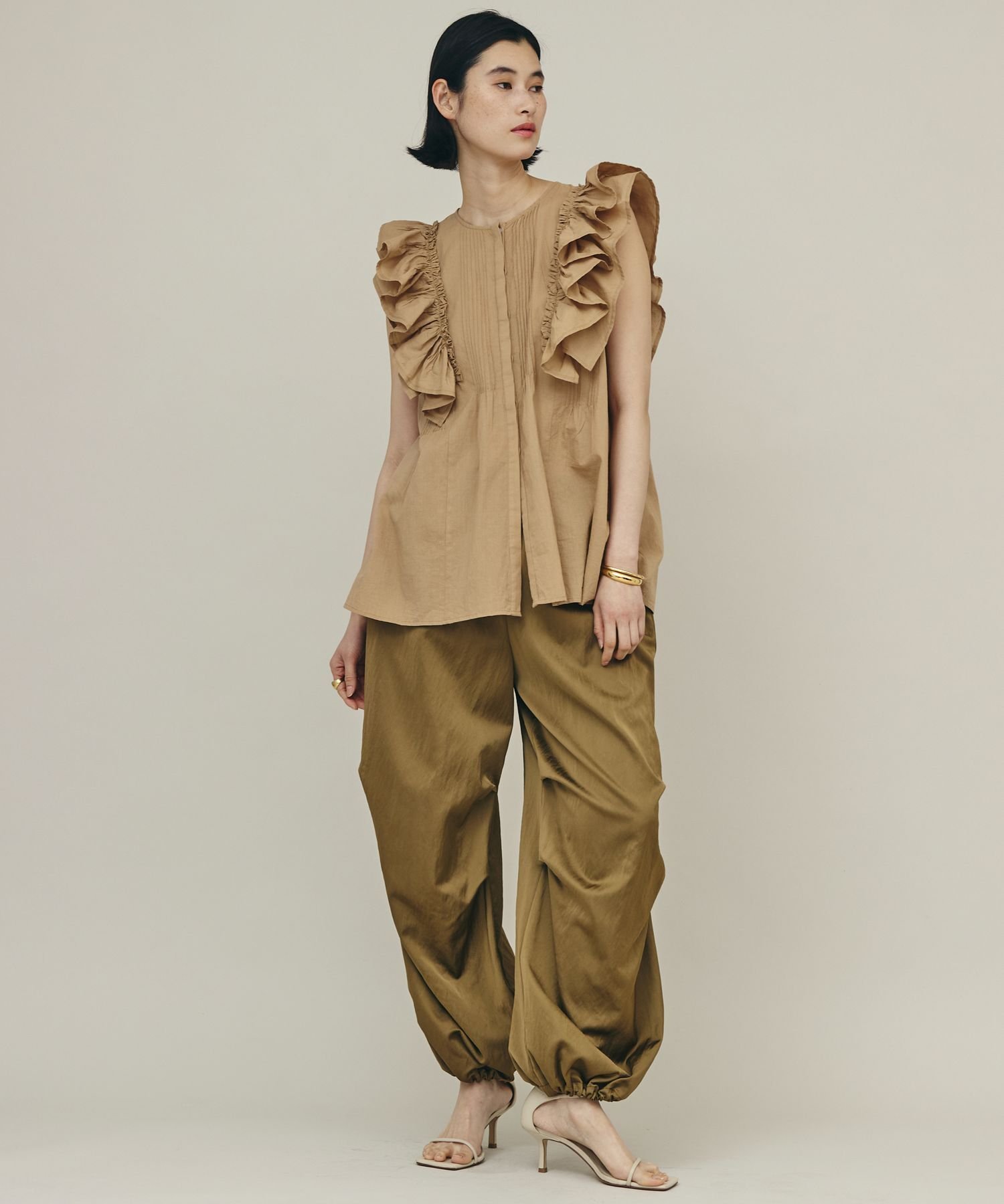 SALE／10%OFF】Curensology コットンフリルスリーブブラウス