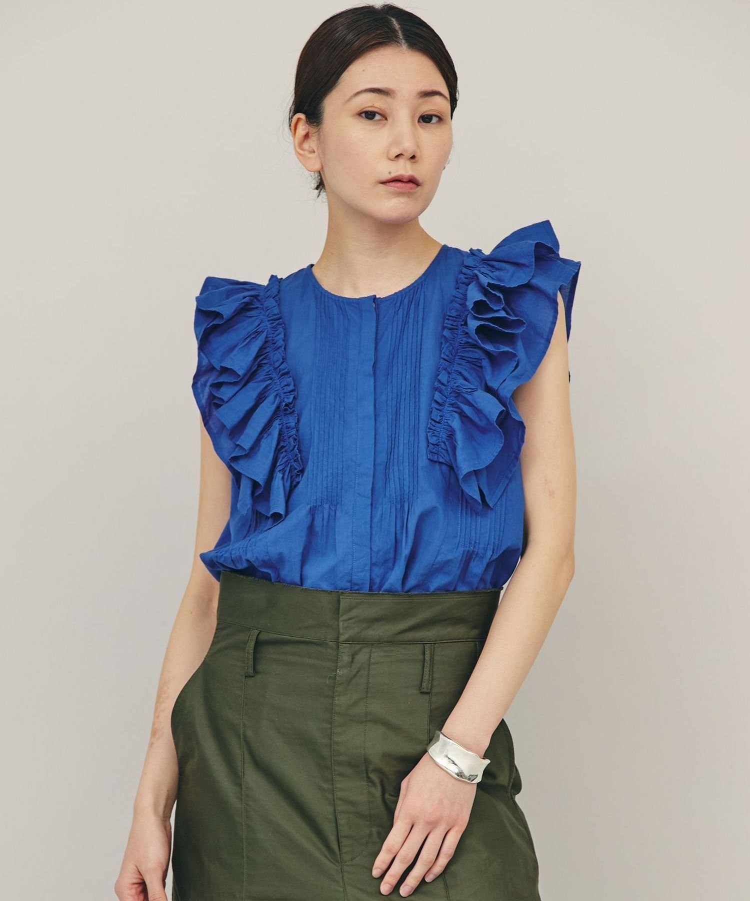 SALE／10%OFF】Curensology コットンフリルスリーブブラウス