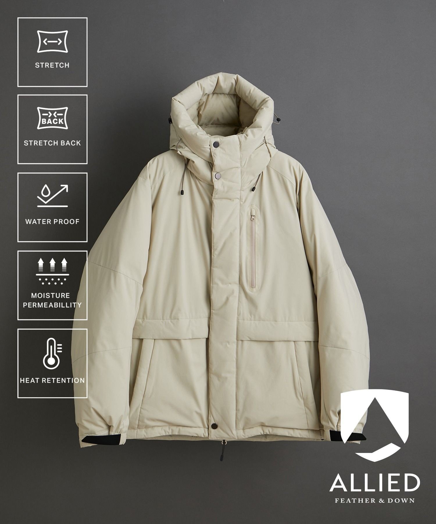 ADAM ET ROPE' HOMME 【ACT_01 AO】SHORT DOWN JACKET / 700 FILL