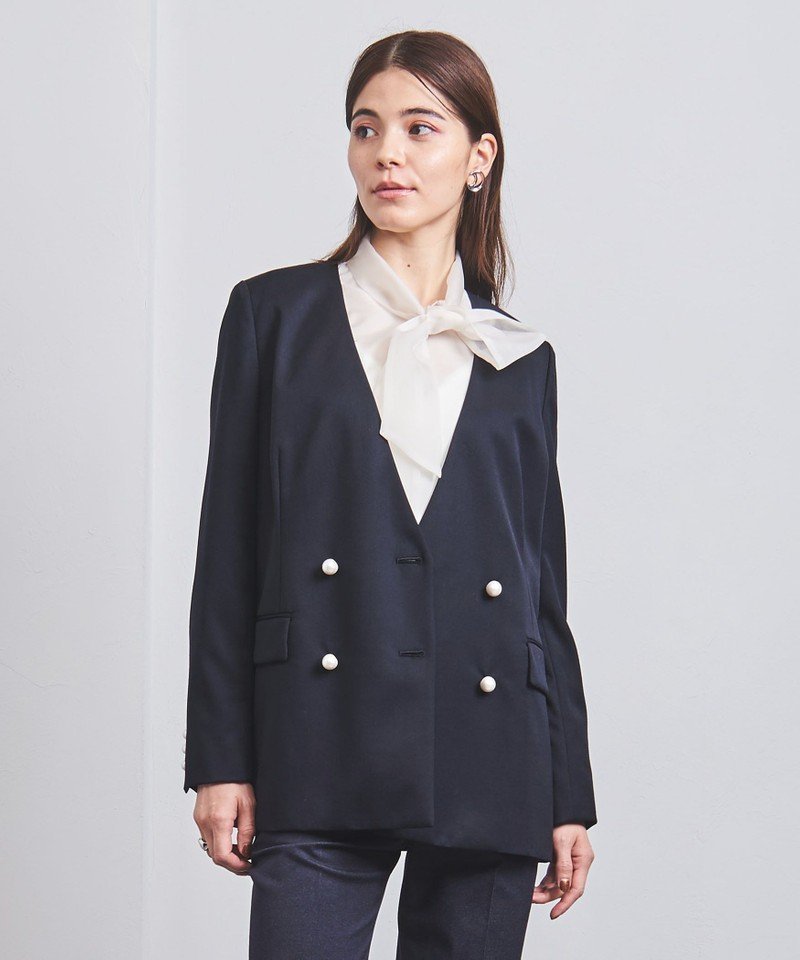 SALE／50%OFF】UNITED ARROWS W パールモチーフ Vノーカラー