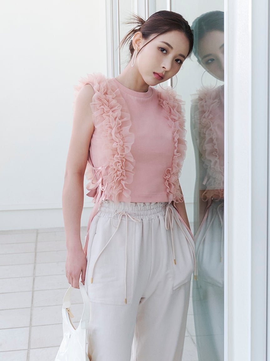 スナイデル　snidel ノースリチュールカットTOPS ピンク　フリー★新品 SALE／50%OFF】SNIDEL ノースリチュールカットTOPS スナイデル