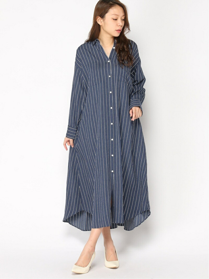 Spick And Span Emmetex ストライプシャツワンピース スピックアンドスパン ワンピース シャツワンピース オレンジ ネイビー ブラウン 送料無料