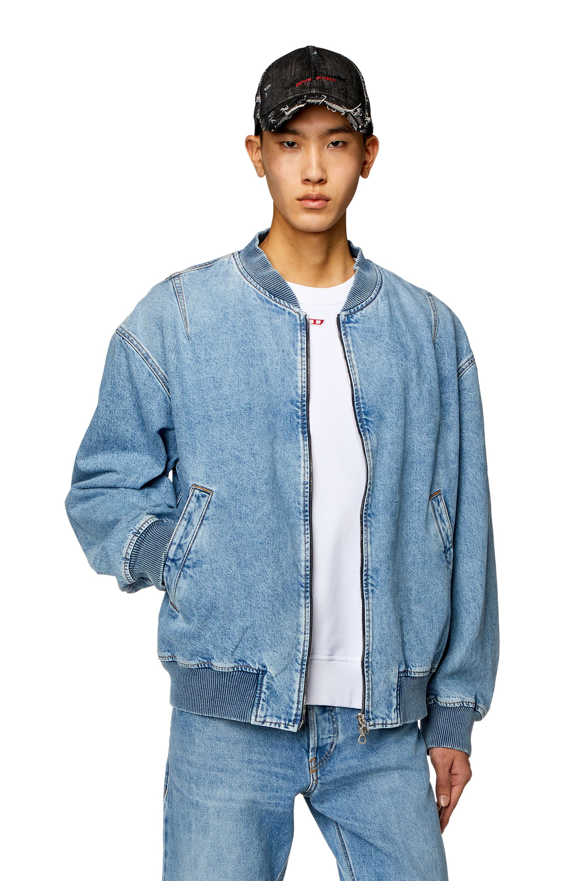 DIESEL デニムジャケット Men's Denim jacket with red piping | Blue | Diesel