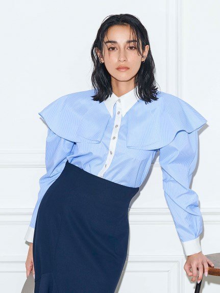 SALE／50%OFF】CELFORD ビジュー釦フリルデザインブラウス セル 