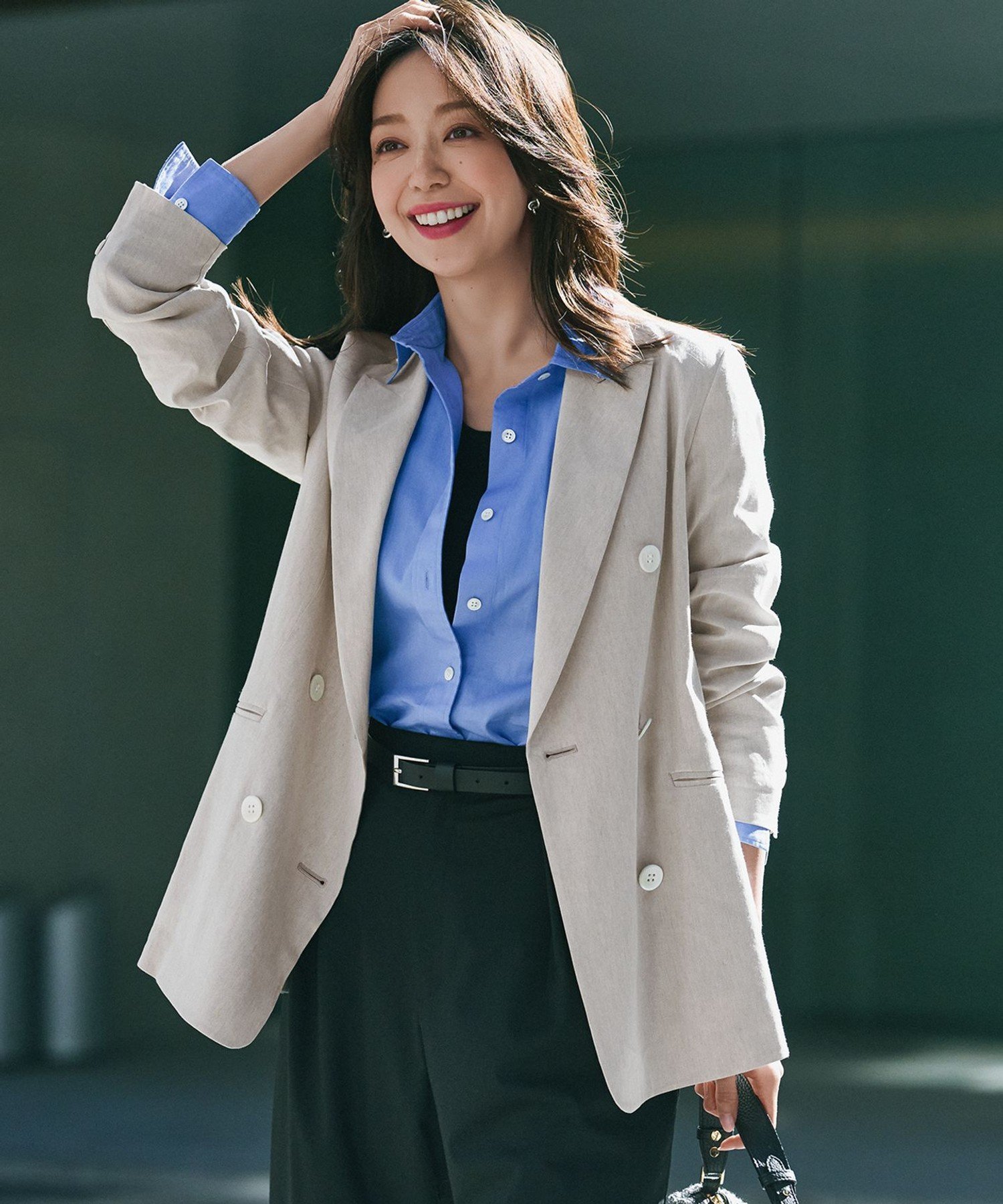 新品23区 STORY7月号掲載 リネンレーヨンストレッチ ダブル ジャケット