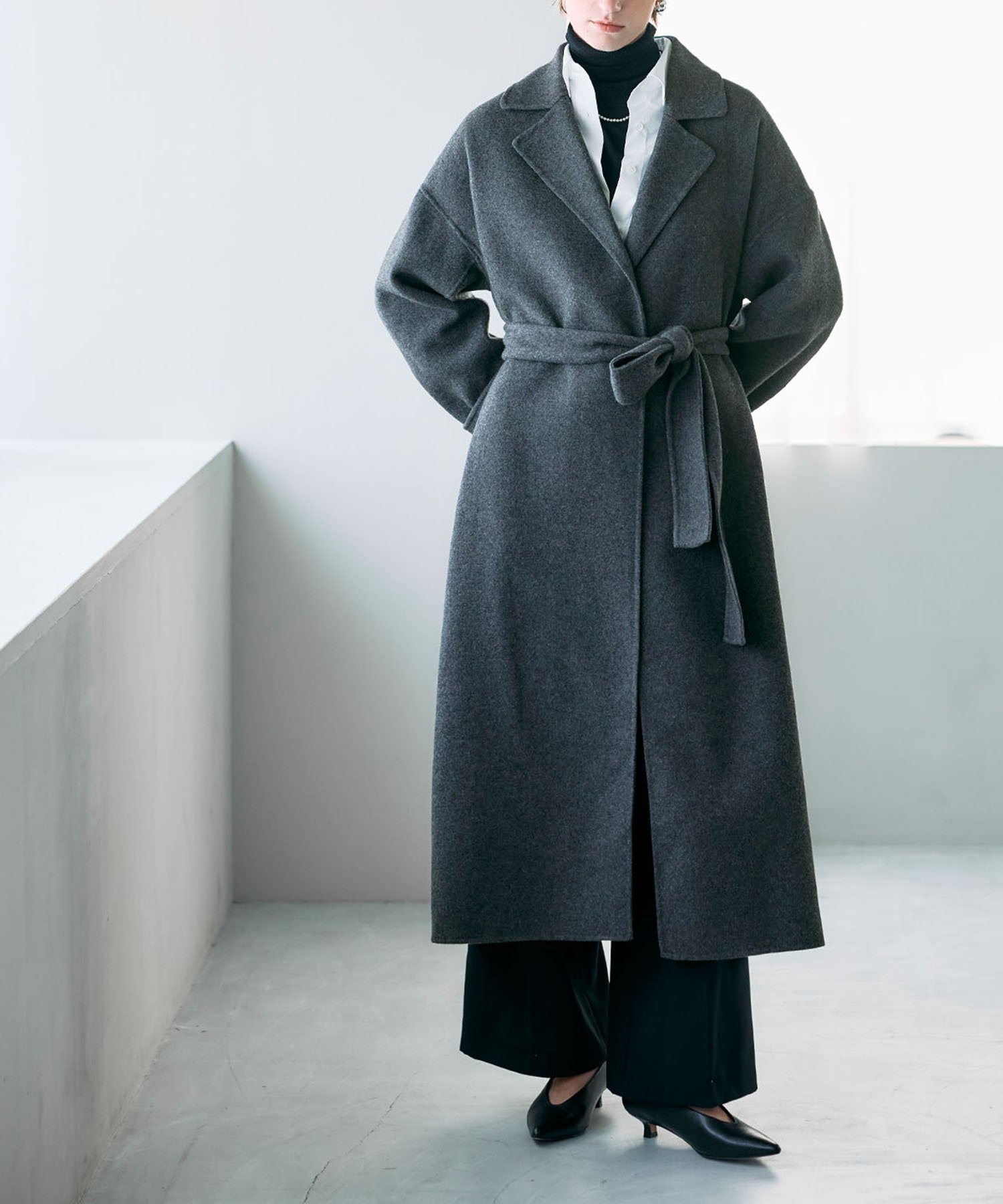 ハイク ウールメルトン生地 リバーコート ロング丈 ベージュ サイズ1 FW ファッション ハイク HYKE ベージュロングコート サイズ1