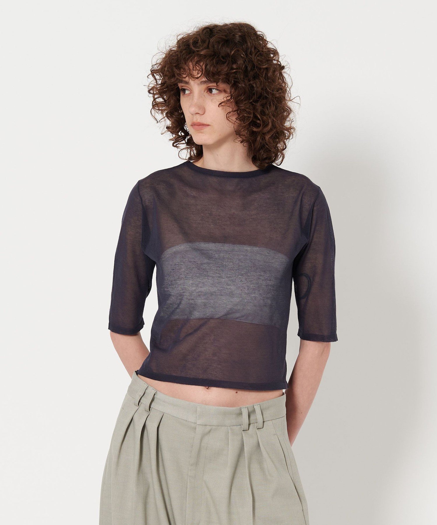 6roku シアーシャーリングTシャツ　黒 6（ロク）の「＜6(ROKU)＞シャーリング Tシャツ（Tシャツ